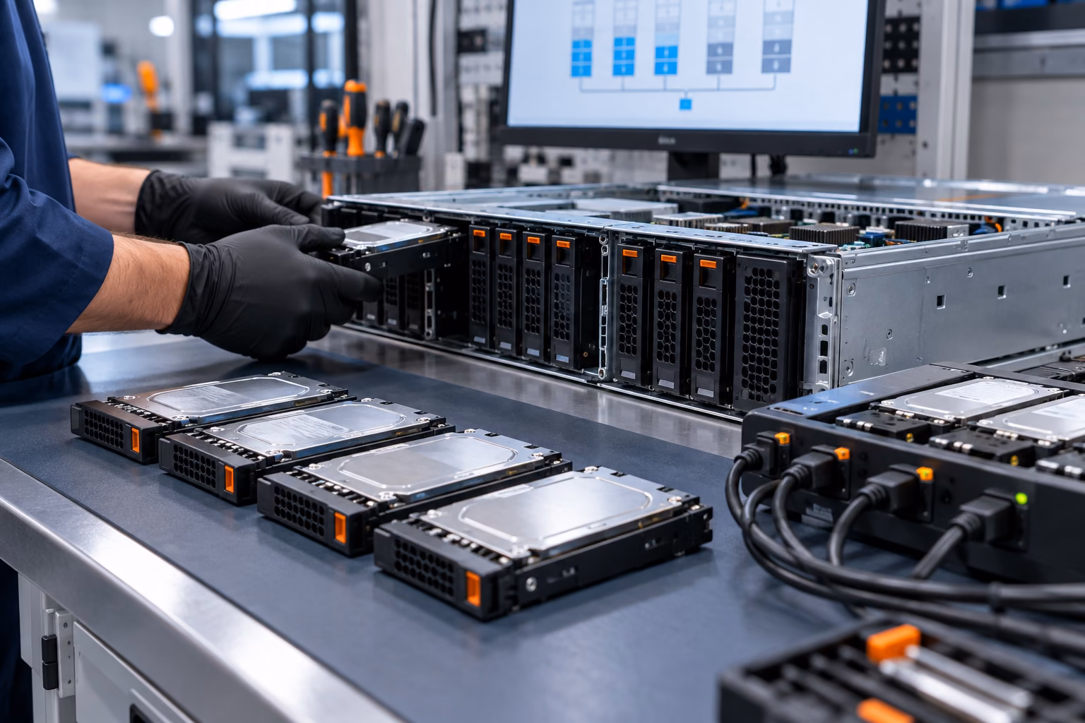 Server-RAID mit SAS-Laufwerken bei der Datenrettungsanalyse im Labor
